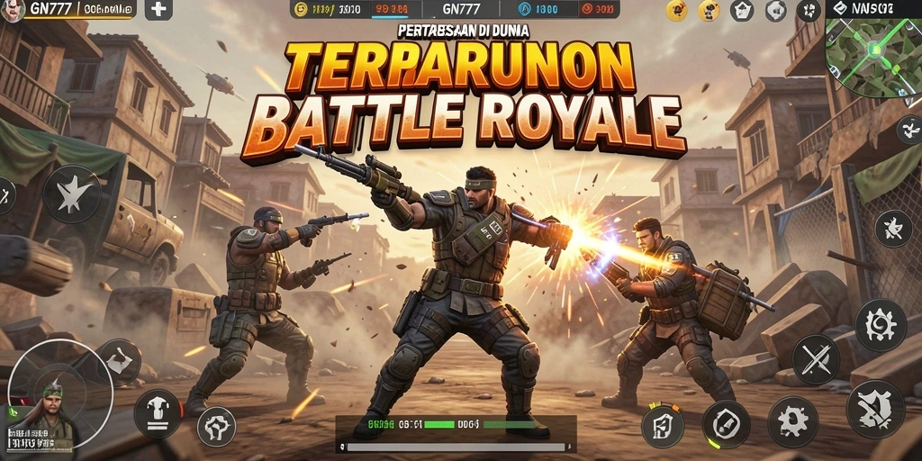 Screenshot gameplay GN777 menunjukkan aksi tempur seru dalam Battle Royale.