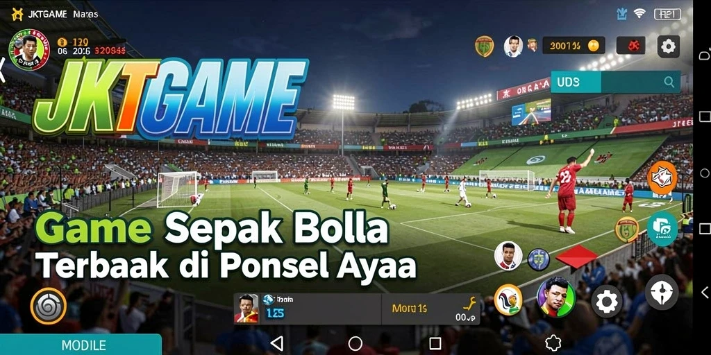 Screenshot gameplay sepak bola JKTGAME yang penuh aksi.