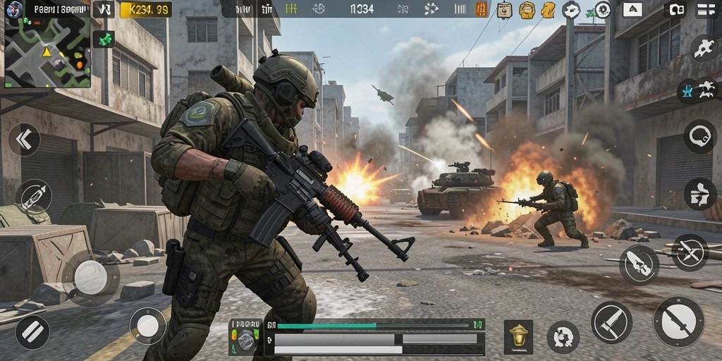 Screenshot gameplay K234 menampilkan aksi tempur yang mendebarkan.