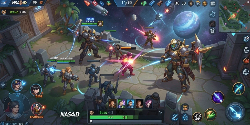 Tangkapan layar menampilkan aksi seru dalam gameplay MOBA NASA4D.