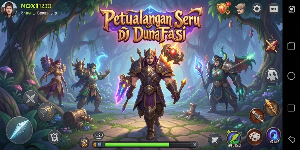 Tampilan gameplay seru dari NOX123 yang menampilkan aksi pertarungan epik.
