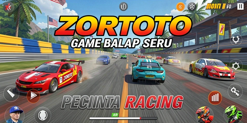 Screenshot gameplay ZORTOTO menunjukkan aksi balap yang mendebarkan.